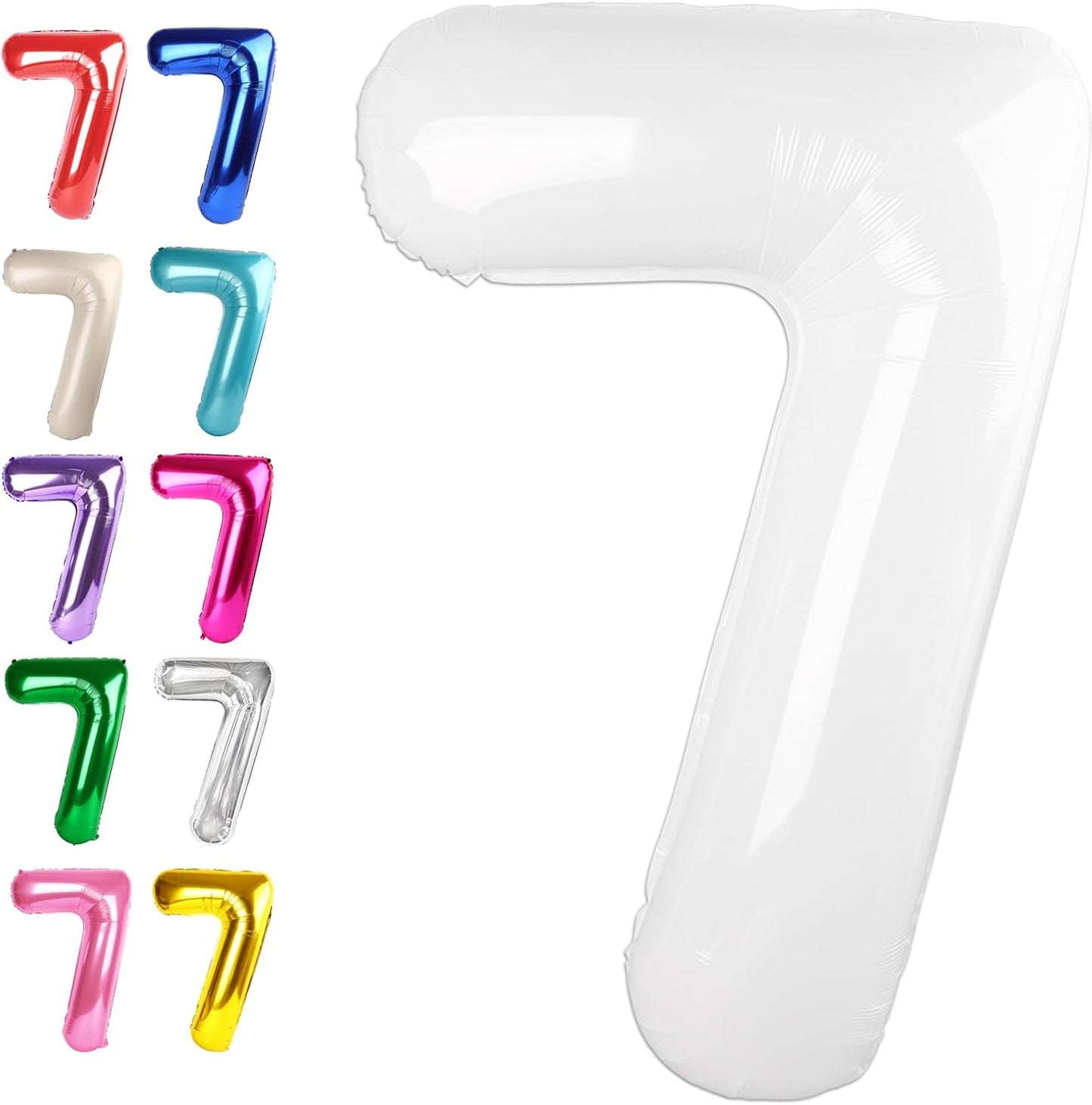 Digital Number 7 White Birthday Balloon 40 Inch, Foil Balloons for 7 17 27 70 77 Party Decorations Supplies, White Mylar Numbers Balloon for Seven Wedding Anniversary