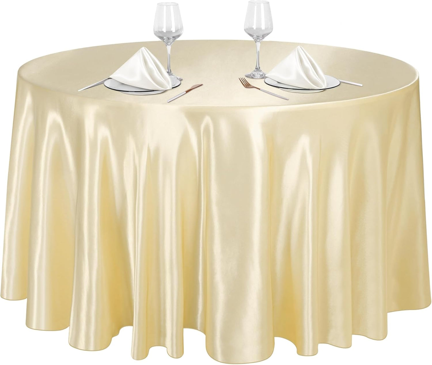 Ruisita 120 Inches Round Satin Tablecloths Champagne Overlay Round Satin Table Cover Bright Silk Tablecloth Smooth Fabric Tablecloth for Wedding Banquet Table Decoration