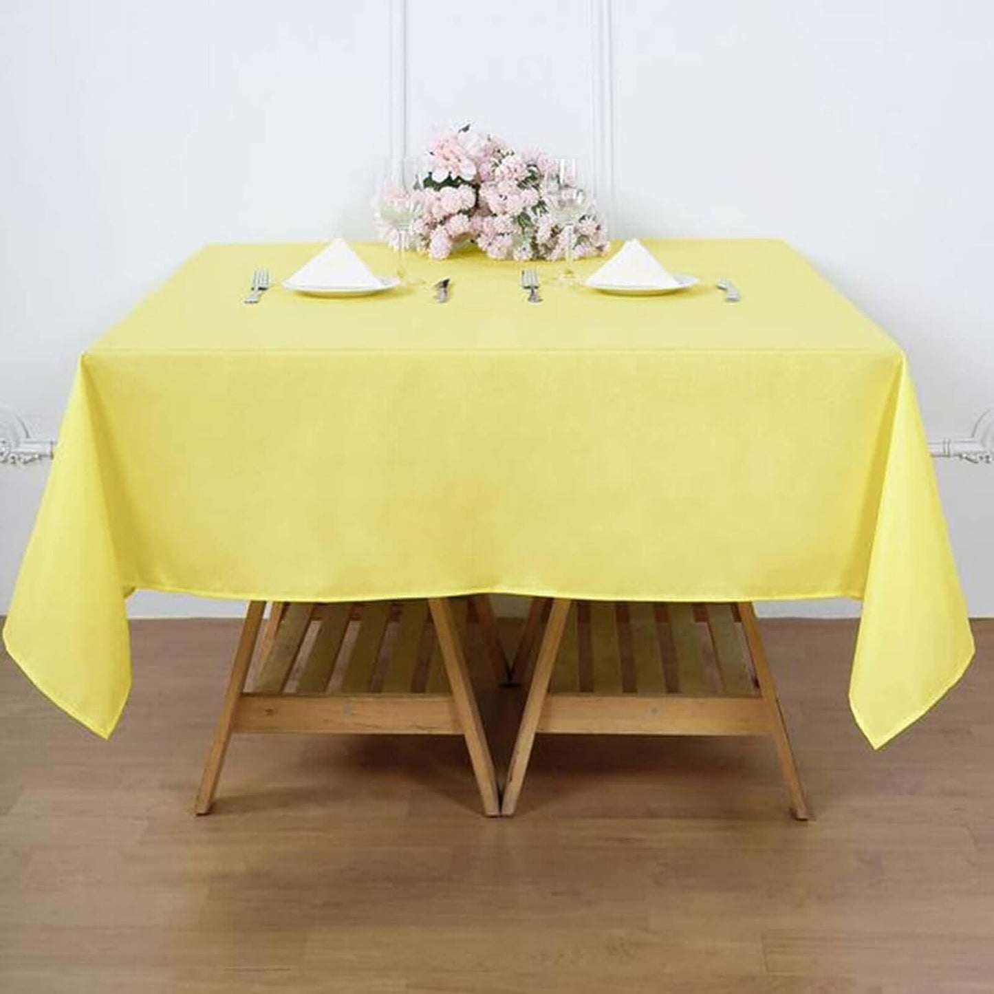 Efavormart 70" Yellow Square Polyester Tablecloth for Dining Table, Wedding, Party, Event, Banquet, Restaurant Decoration