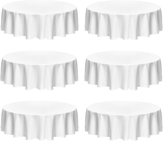 Fitable Faux Linen Round Tablecloths 90 Inch, 6 Pack - Fabric Textured Table Clothes for Round Folding Tables, Washable Neutral Table Covers for Wedding, Party, Banquet, Birthday, White