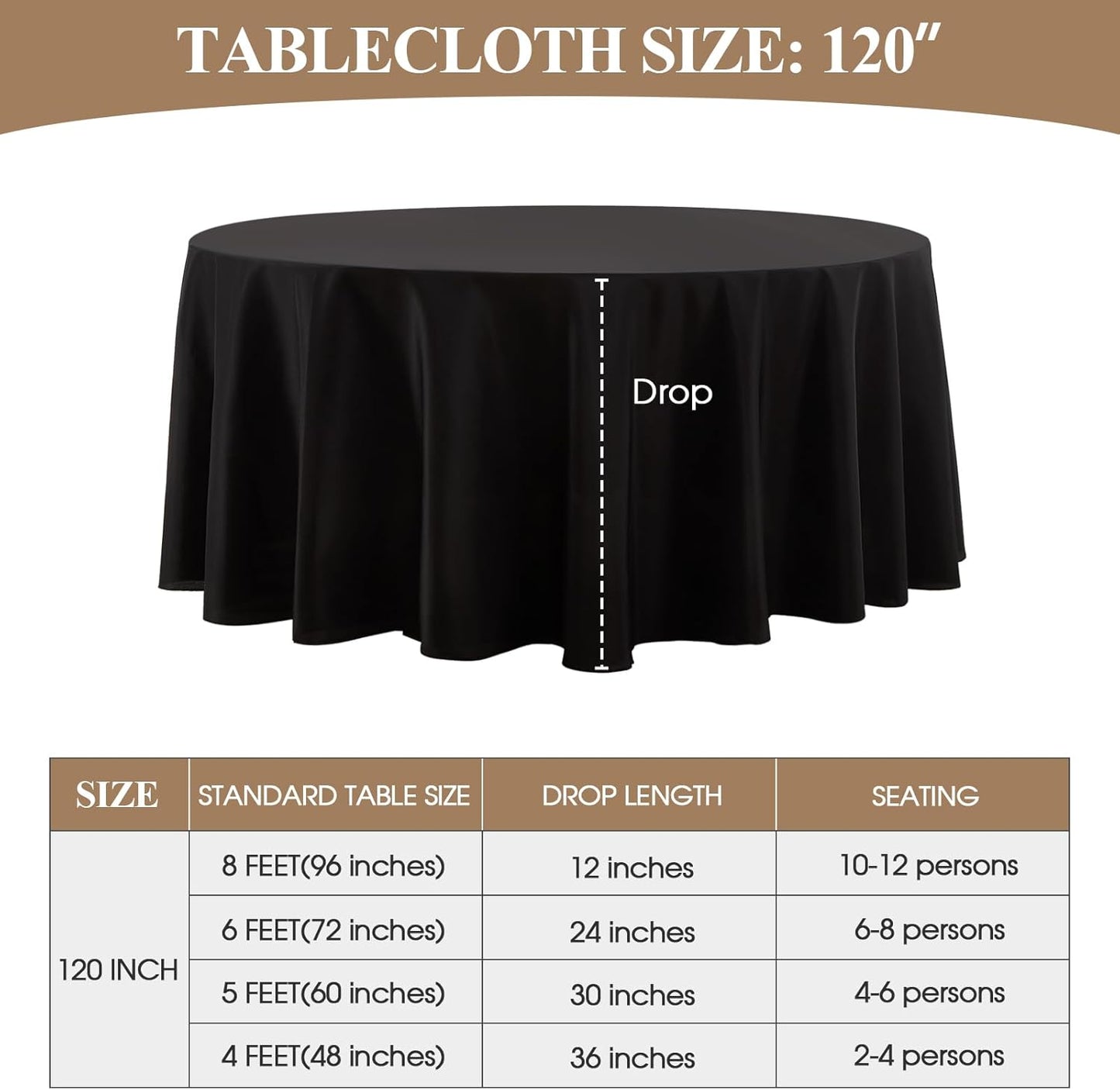 Round Tablecloth 120 Inch Black Tablecloths Washable Decorative Linen Polyester Table Clothes Cover for Dining Table Banquets Buffet Parties and Wedding