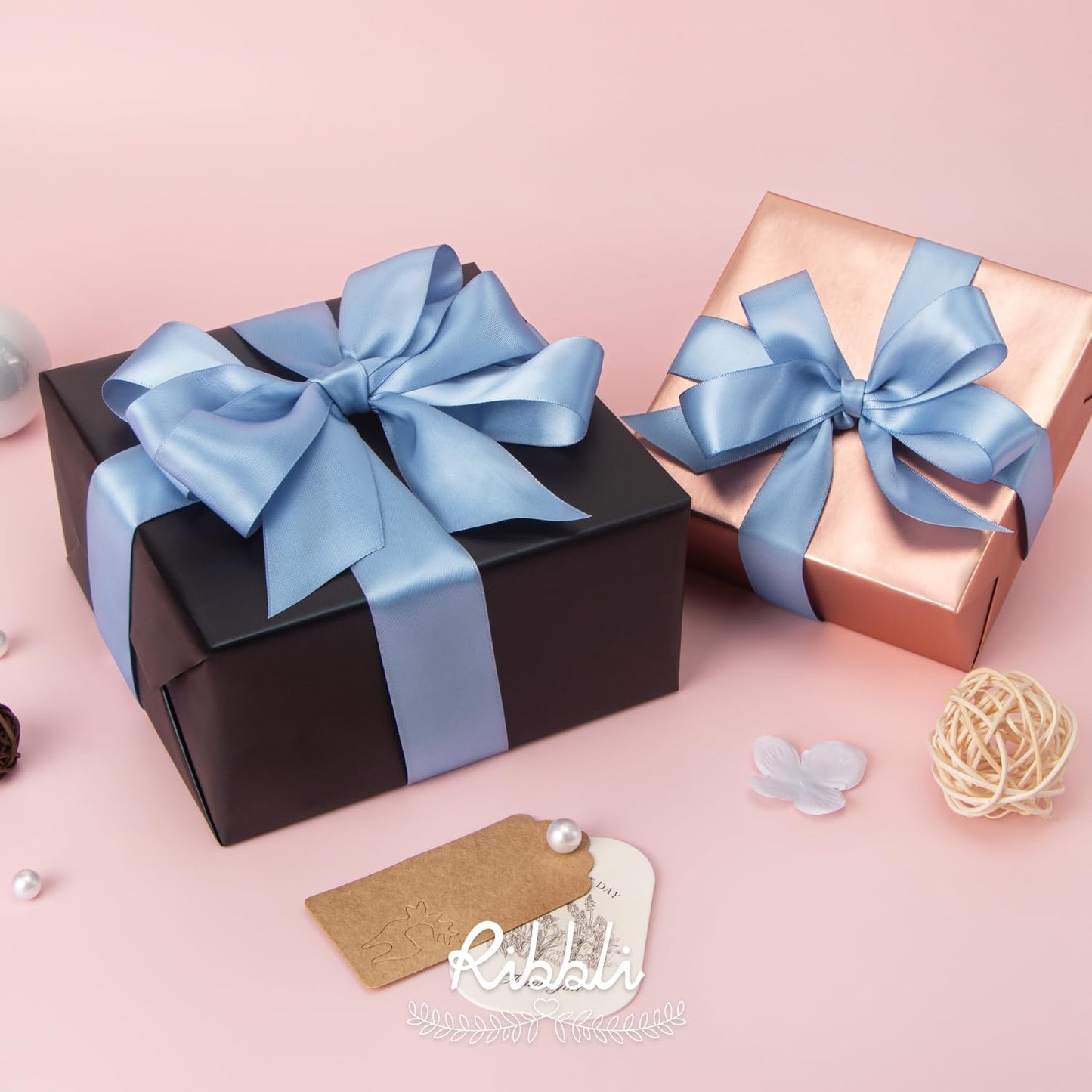 Ribbli Dusty Blue Satin Ribbon,Double Faced Satin 1 inch x Continuous 25 Yards,Use for Bows Bouquet,Gift Wrapping,Wedding Decoration,Floral Arrangement