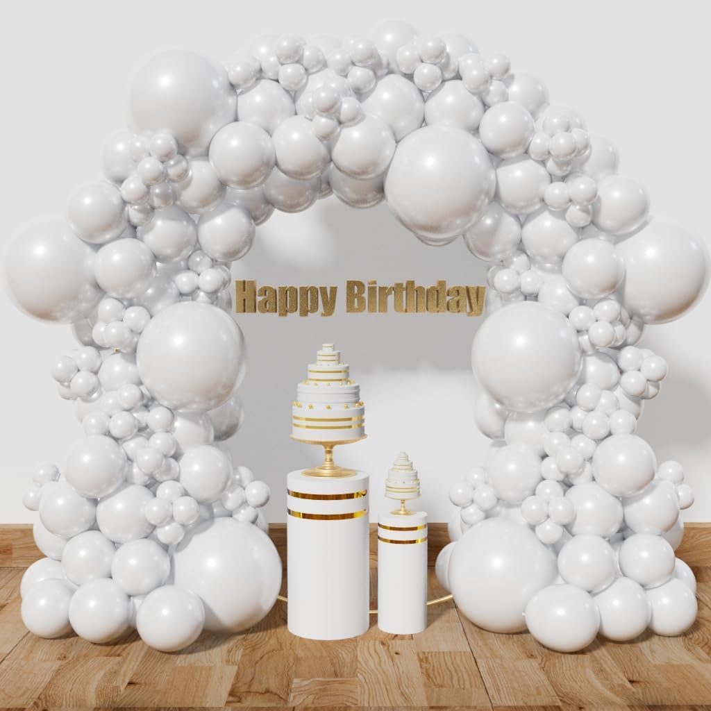 KAWKALSH White Balloon Arch Kit 111Pcs 18 12 5 Inch Latex Party Balloons Garland for Birthday Baby Shower Wedding Engagement Anniversary Christmas Party Decorations