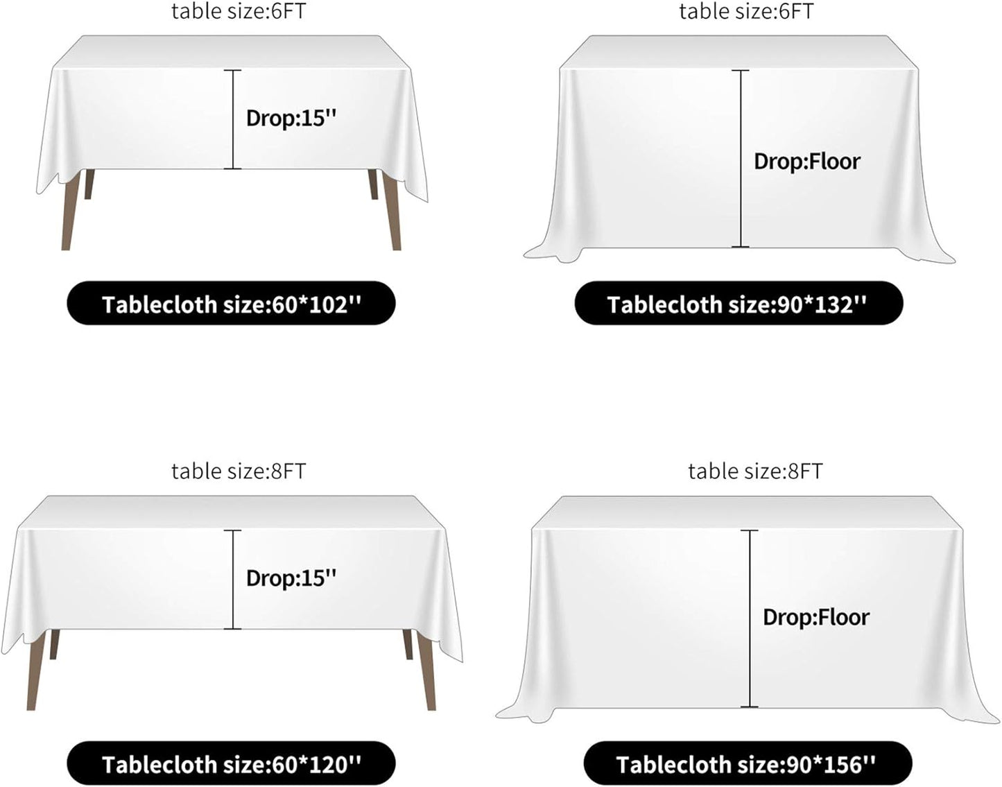 Ascoza 6pack 60x102 Inch White Rectangular Tablecloth 6 Feet Table Cloth in Polyester Fabric for Wedding/Banquet/Restaurant/Parties