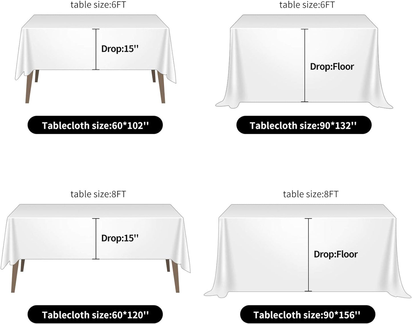 Ascoza 2pack 90x132 Inch Emerald Rectangular Tablecloth 8 Feet Table Cloth in Polyester Fabric for Wedding/Banquet/Restaurant/Parties