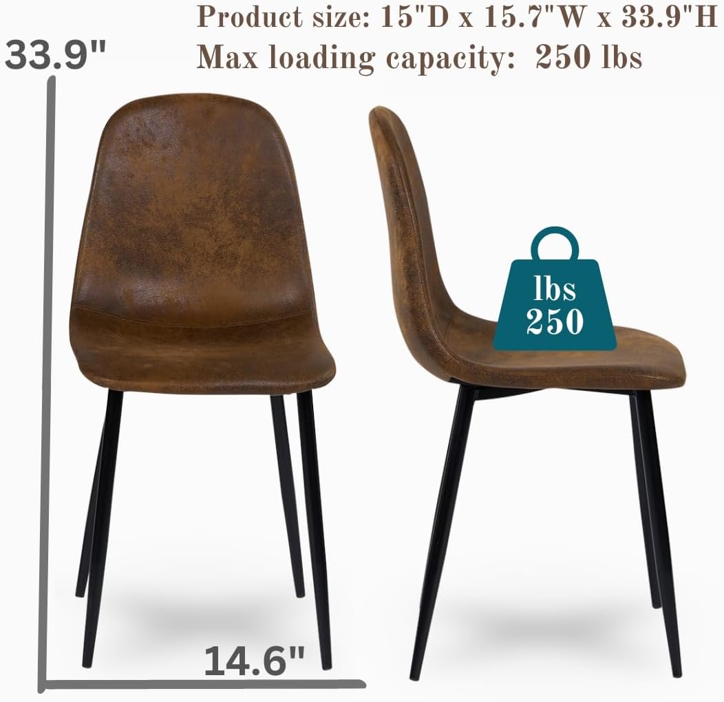 Homy Casa Dining Chairs Set of 12, Modern Mid-Century Style Dining Room Side Chairs Accent Chairs with Black Metal Legs Comfortable for Kitchen Lounge Farmhouse, Rustic Brown, 12PCS