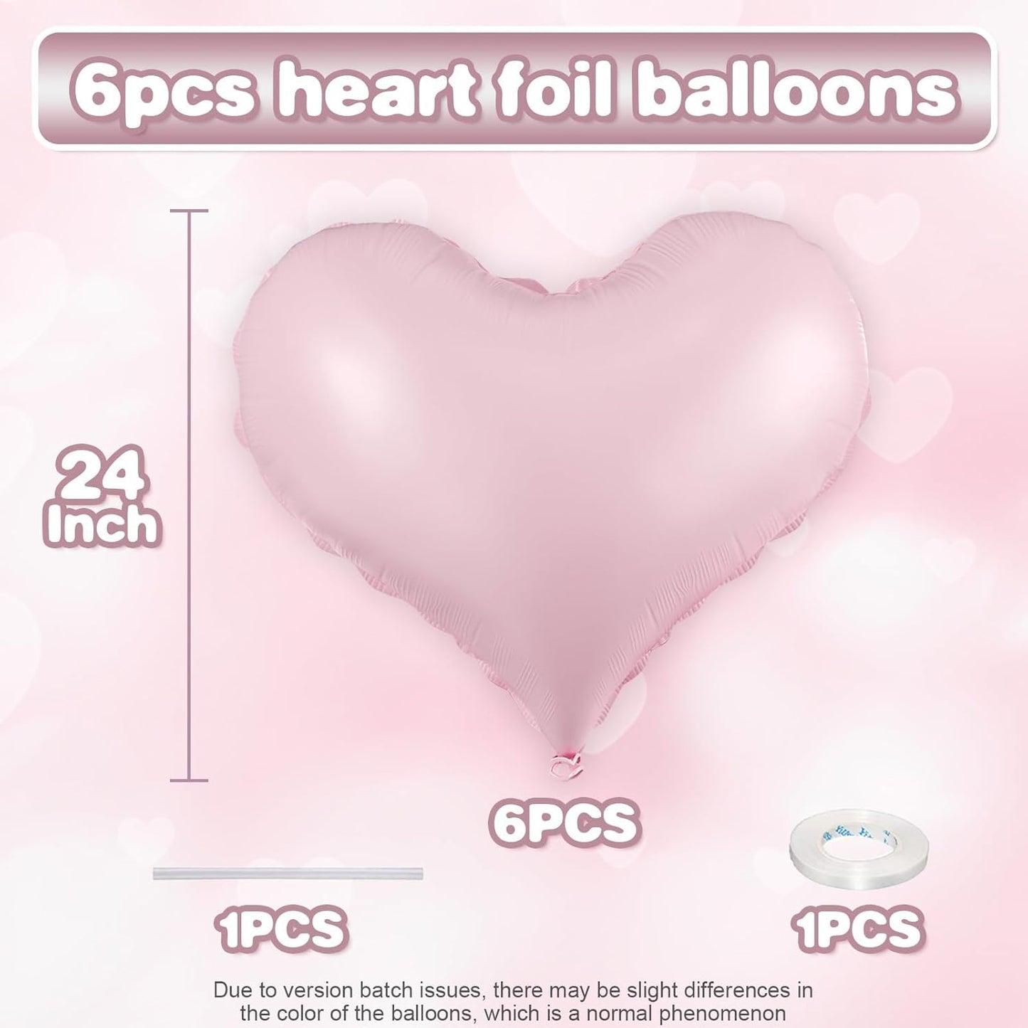 Pink Heart Balloons,24Inch Large Baby Pink Heart Foil Balloons for Valentine's Day Birthday Wedding Baby Shower Anniversary Party Decorations