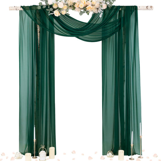 Socomi Wedding Arch Draping Fabric 29" x 20Ft 2 Panels Emerald Green Sheer Outdoor Curtain Drapes Extra Long for Bridal Baby Shower Ceremony Birthday Party Decor