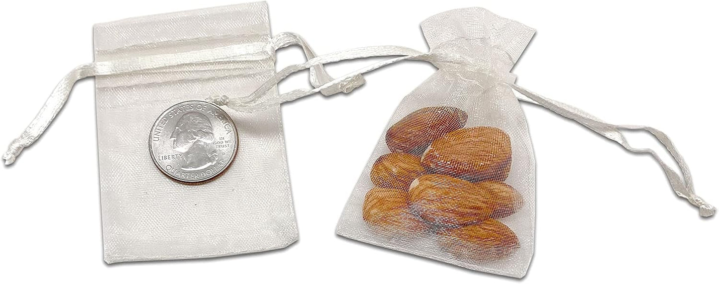 TheDisplayGuys 100-Pack XS 2 x 2 3/4" Cream/Beige Sheer Organza Gift Bags with Drawstring, Jewelry Candy Treat Wedding Party Favors Mesh Pouch