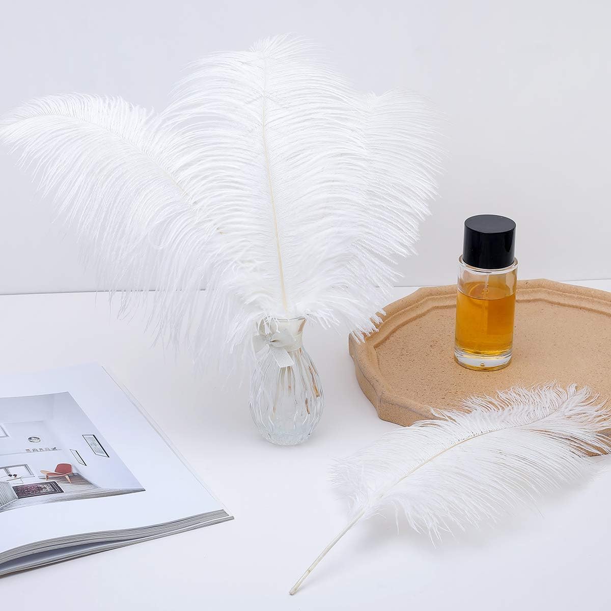 Ballinger Large White Ostrich Feathers - 24Pcs 12-14inch Large Feathers for Vase,Party Centerpieces,Wedding and Home Decor