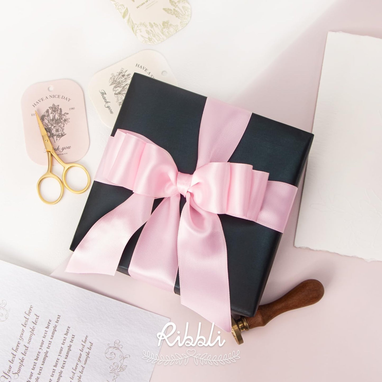 Ribbli Light Pink Double Faced Satin Ribbon,1-1/2” x Continuous 25 Yards,Use for Bows Bouquet,Gift Wrapping,Baby Shower,Floral Arrangement