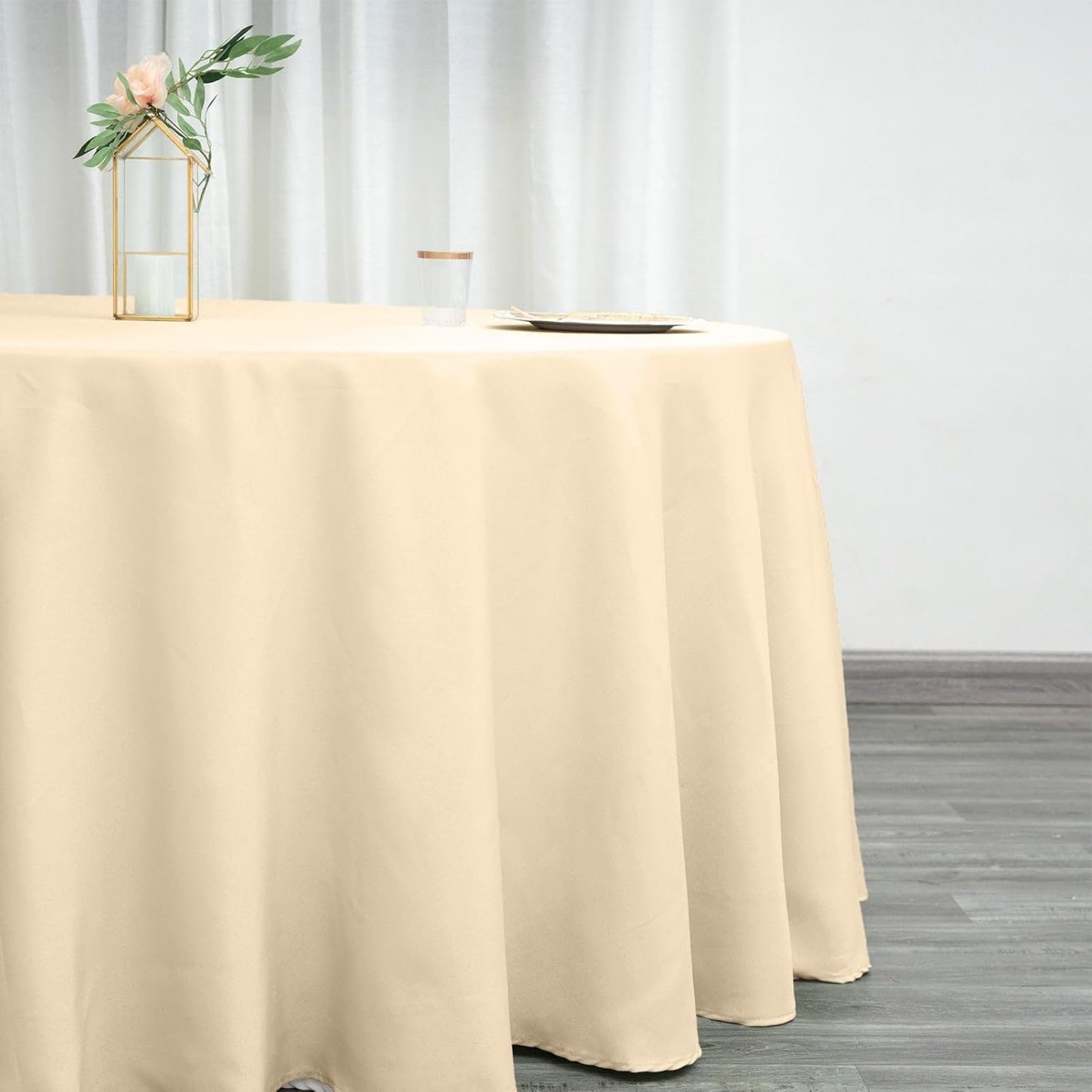 Efavormart Round Tablecloth, 120 Inch Stain & Wrinkle Resistant Washable Table Cloth, Decorative Polyester Fabric Table Cover for Banquet, Wedding, Dining - Beige