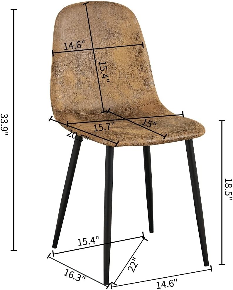 Homy Casa Dining Chairs Set of 2, Modern Mid-Century Style Dining Room Side Chairs Accent Chairs with Black Metal Legs Comfortable for Kitchen Lounge Farmhouse, Rustic Brown, 2PCS