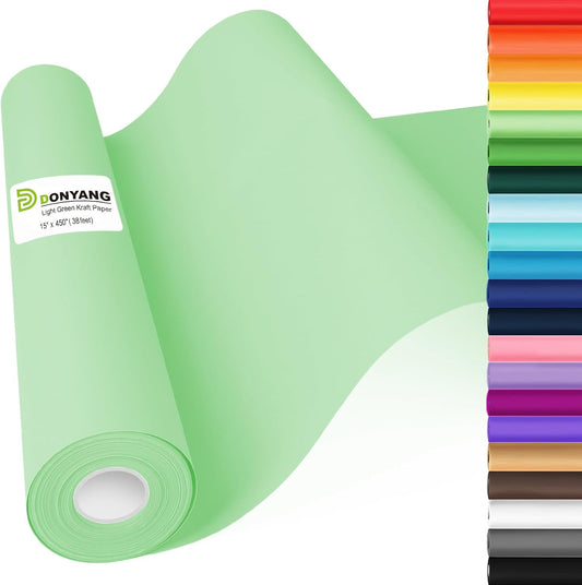Light Green Wrapping Paper, 15"x450" Solid Color Art Craft Poster Kraft Bulletin Board Decorative Paper Roll, Birthday Anniversary Wedding Easter Eid St Patricks Day Bouquet Flower Gift Wrap