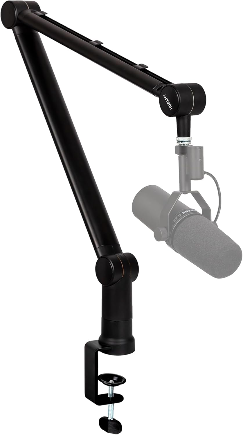 IXTECH Boom Arm - Adjustable 360° Rotatable Microphone Sturdy Stainless Steel Mic Desk, Table Stand Foldable Scissor Stable Mount Arms for Radio Studio, Podcast, Gaming