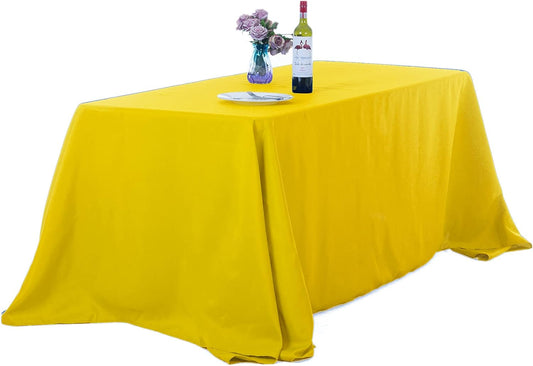 Ascoza 2pack 90x132 Inch Yellow Rectangular Tablecloth 8 Feet Table Cloth in Polyester Fabric for Wedding/Banquet/Restaurant/Parties