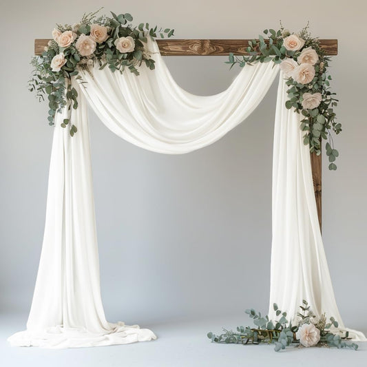 Wedding Arch Draping Fabric 1 Panel 28.7" x 20FT Ivory Sheer Chiffon Backdrop Drapes for Wedding Ceremony Birthday Party Bridal Shower Outdoor Decoration
