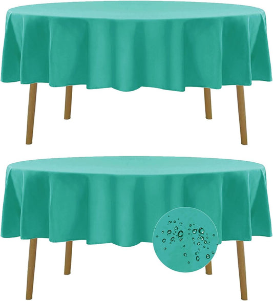 Fokitut 2 Pack Waterproof Round Tablecloth, 70 Inch, Stain Resistant and Wrinkle Polyester Table Cloth, Fabric Table Cover for Kitchen Dining, Wedding, Party, Holiday Dinner-Turquoise