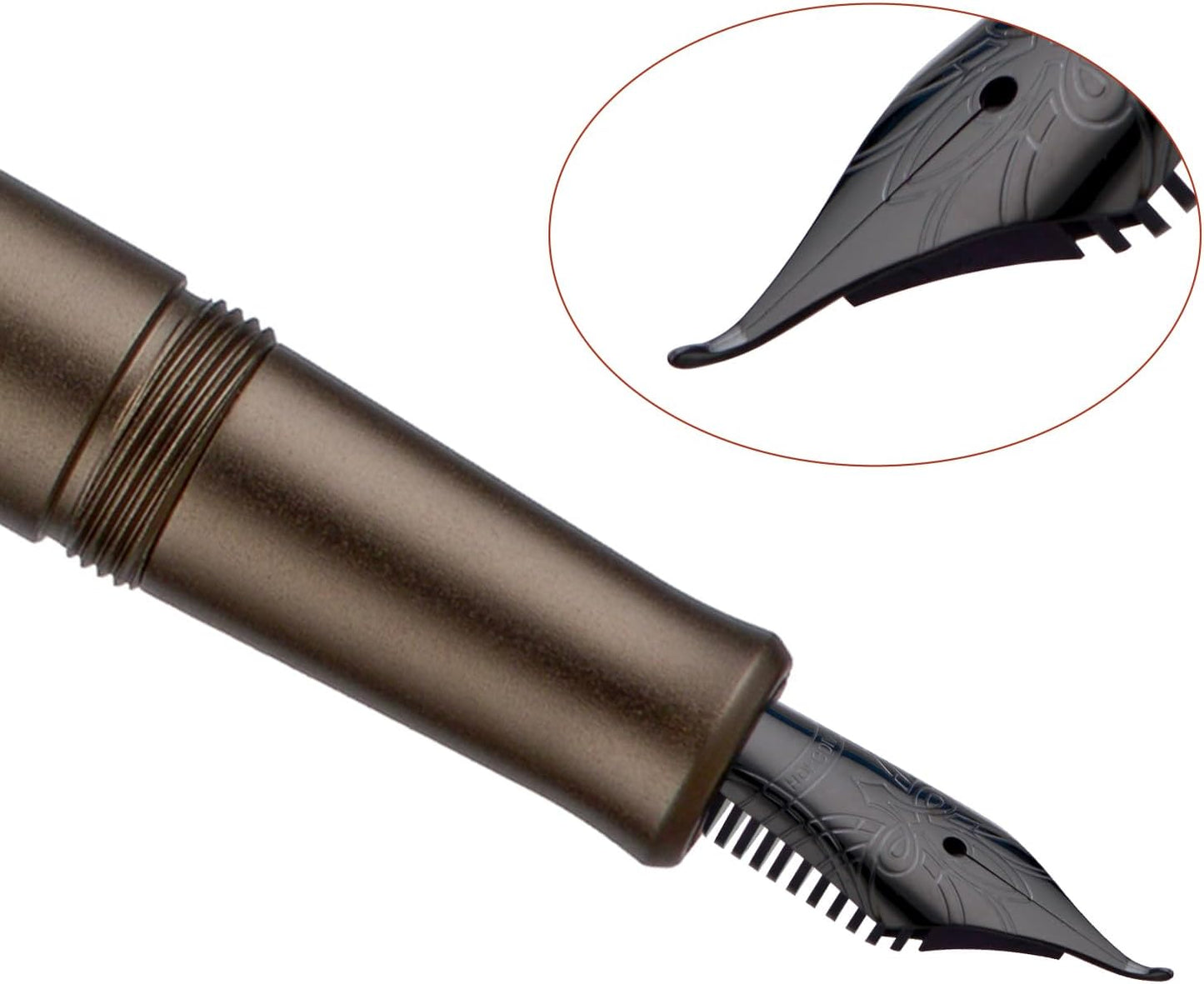 Hongdian M2 Black Forest Mini Fountain Pen, Bent Nib & Sleek Shape Aluminium Short Pocket Travel Pen (Caramel Brown)