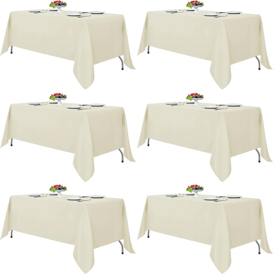 Fitable Ivory Rectangle Tablecloths for 6 Foot Tables, 6 Pack - 70 x 108 Inches - Stain Resistant and Washable Table Clothes, Polyester Fabric Table Covers for Wedding, Party, Banquet, Buffect