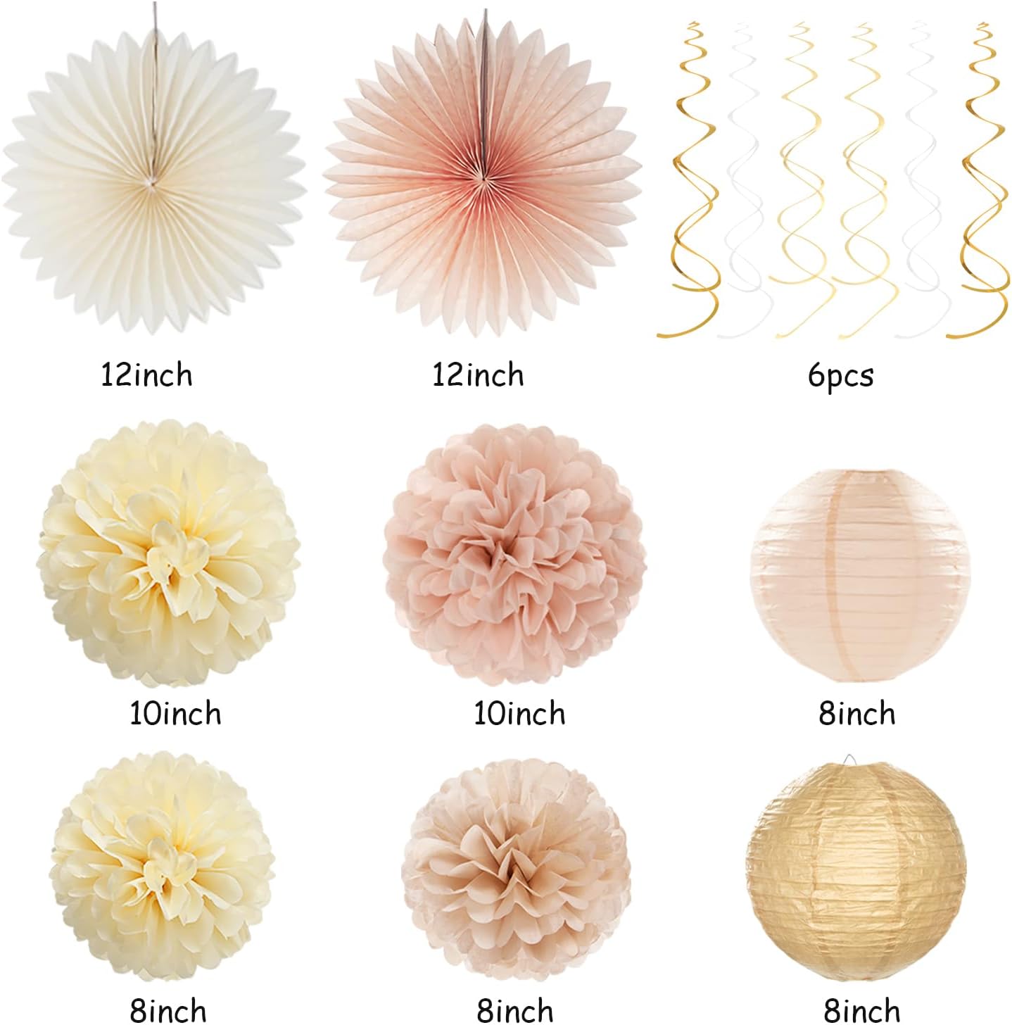 Champagne-Gold Beige Fall Baby-Shower Party-Decorations - 36pcs Welcome Home Banner Sign,Neutral Paper Lanterns,Girl Streamers Garland,Boho Hanging Tissue Pom Poms Flowers Fans Backdrop Decor Burgleda