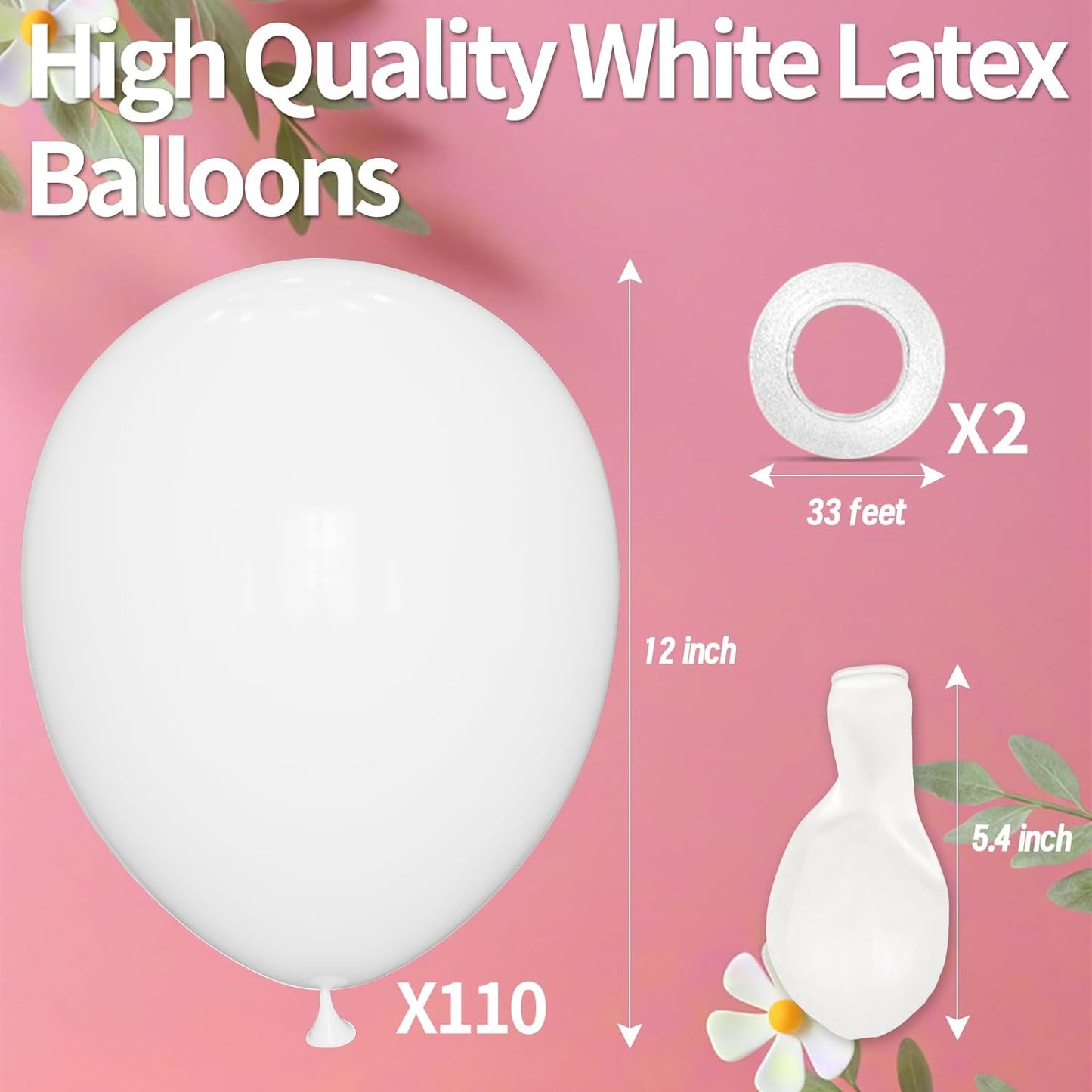 KAWKALSH White Balloon 12 Inch, 110pcs Latex Party Balloons Helium Bright Color for Birthday Baby Shower Wedding Party Supplies Arch Garland Decoration