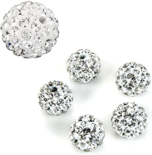 25pcs Adabele Grade A Suncatcher Crystal Rhinestone Pave Loose Beads 8mm Clear White Polymer Clay Disco Ball Spacers Compatible with Shamballa All Craft Jewelry Making DB8-1