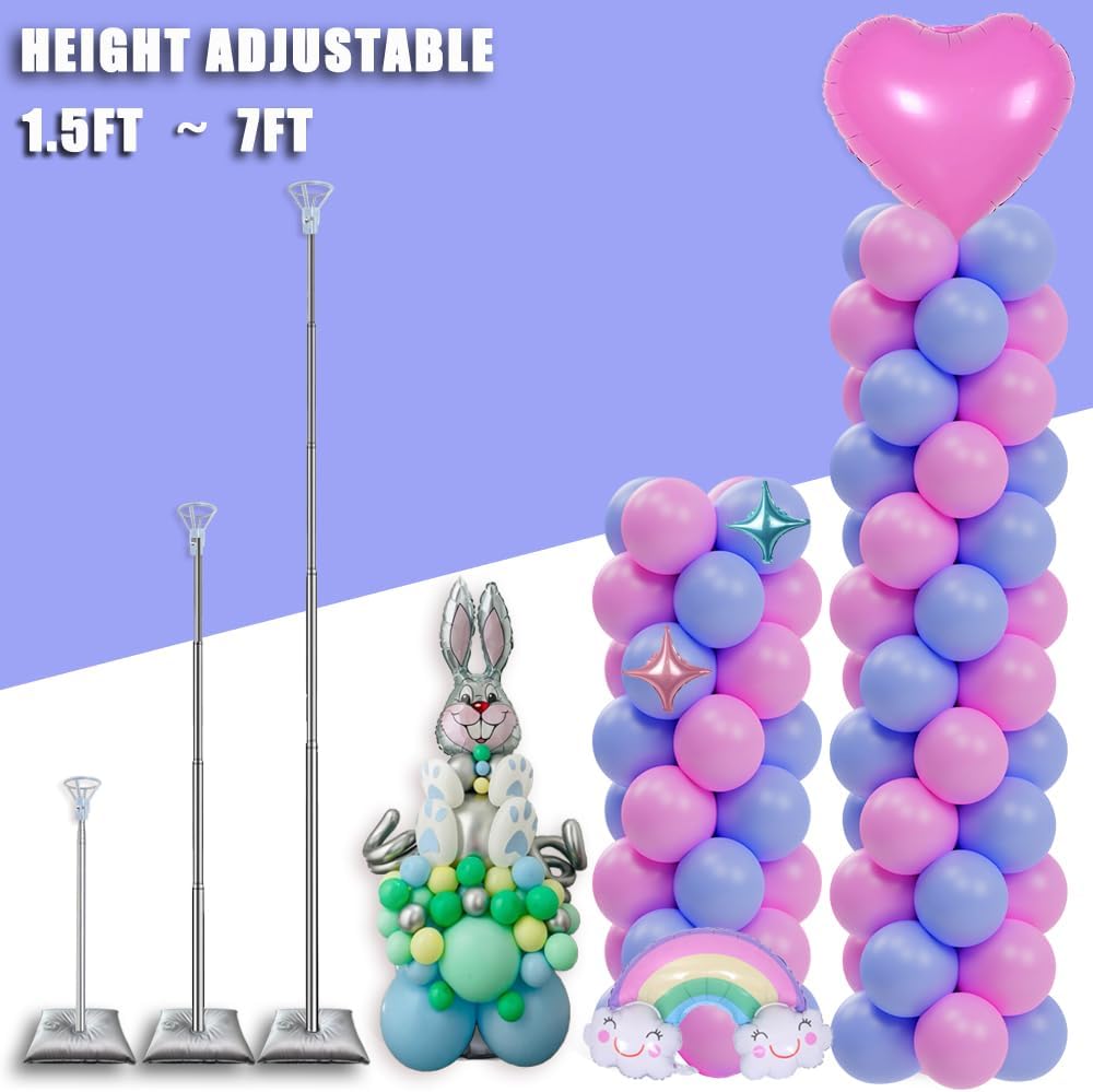 Balloon Columns Stand Set of 4, 7 Feet Telescoping Ballon Arches Stands with Bases for Floor, Height Adjustable Metal Ballon Tower Pillar Kits for Graduation, Birthday, Christmas
