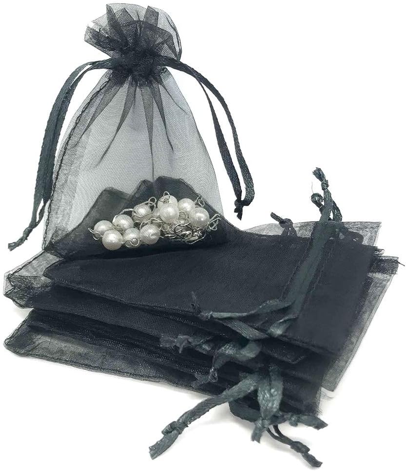 TheDisplayGuys 100-Pack 3x4 Black Sheer Organza Gift Bags with Drawstring, Jewelry Candy Treat Wedding Party Favors Mesh Pouch