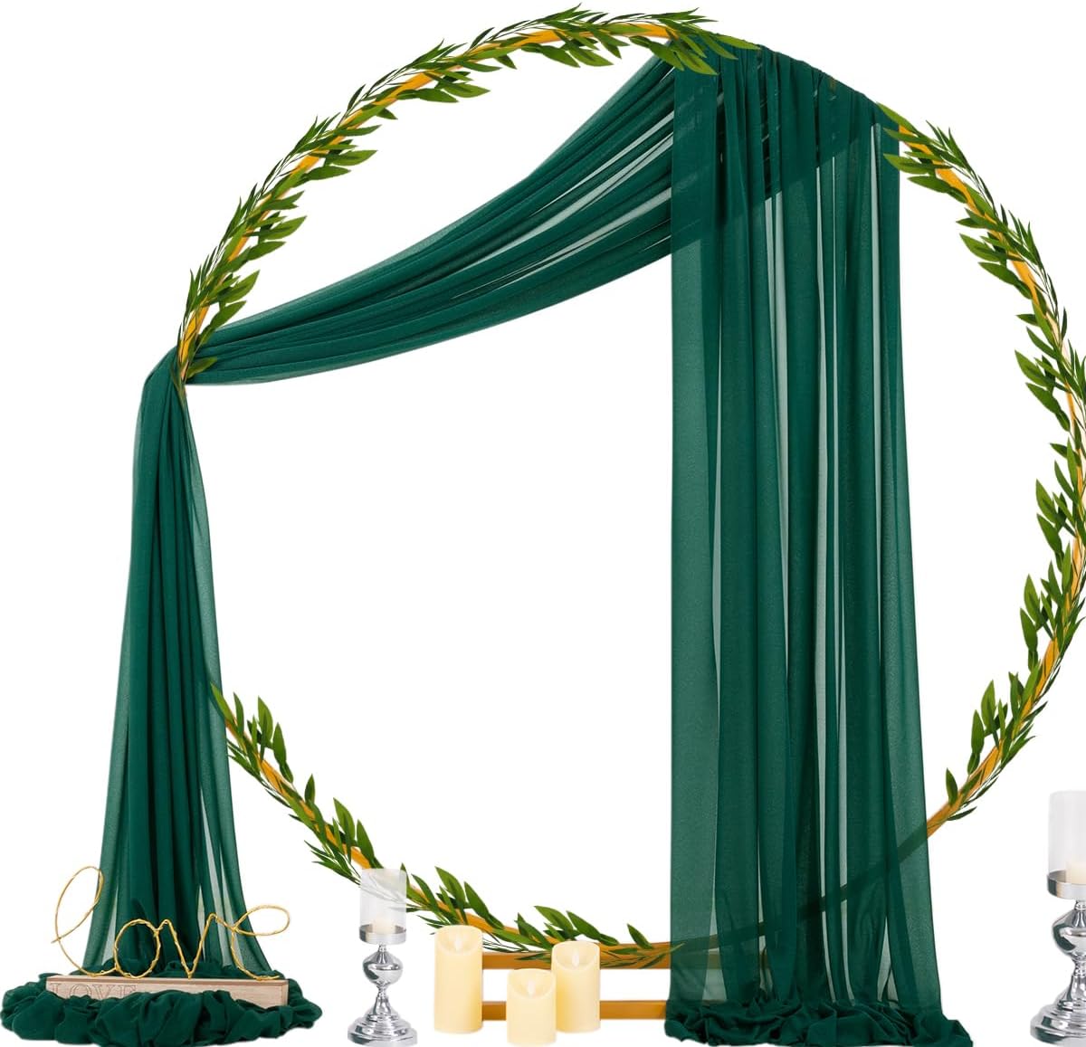 Socomi Wedding Arch Draping Fabric 29" x 20Ft 2 Panels Emerald Green Sheer Outdoor Curtain Drapes Extra Long for Bridal Baby Shower Ceremony Birthday Party Decor