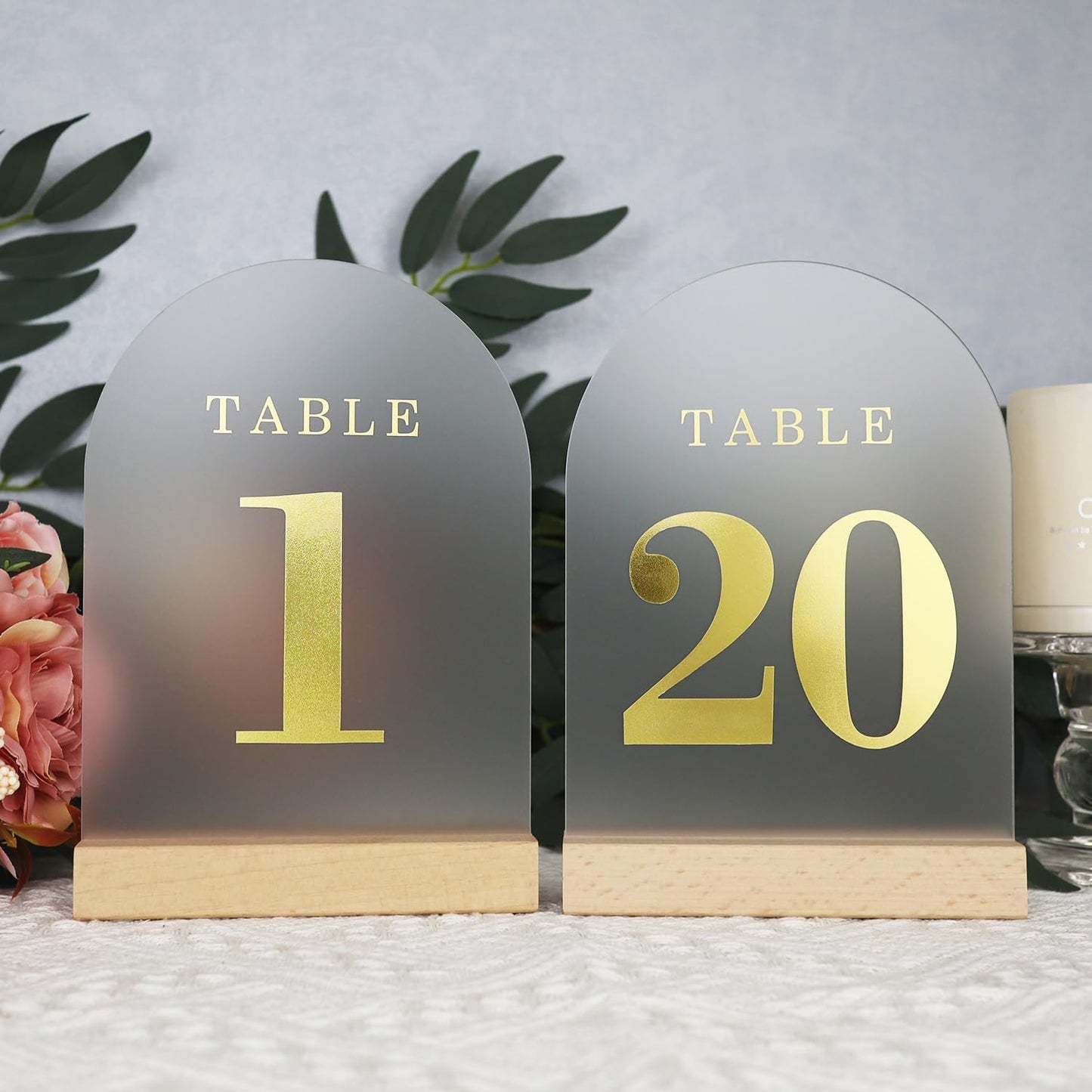 Frosted Blank Arch Acrylic Sign with Wooden Stands - 10 Pack DIY Customizable Sign Kit for Wedding Table Numbers, Restaurant Party Bridal Shower (4x6 Inch)