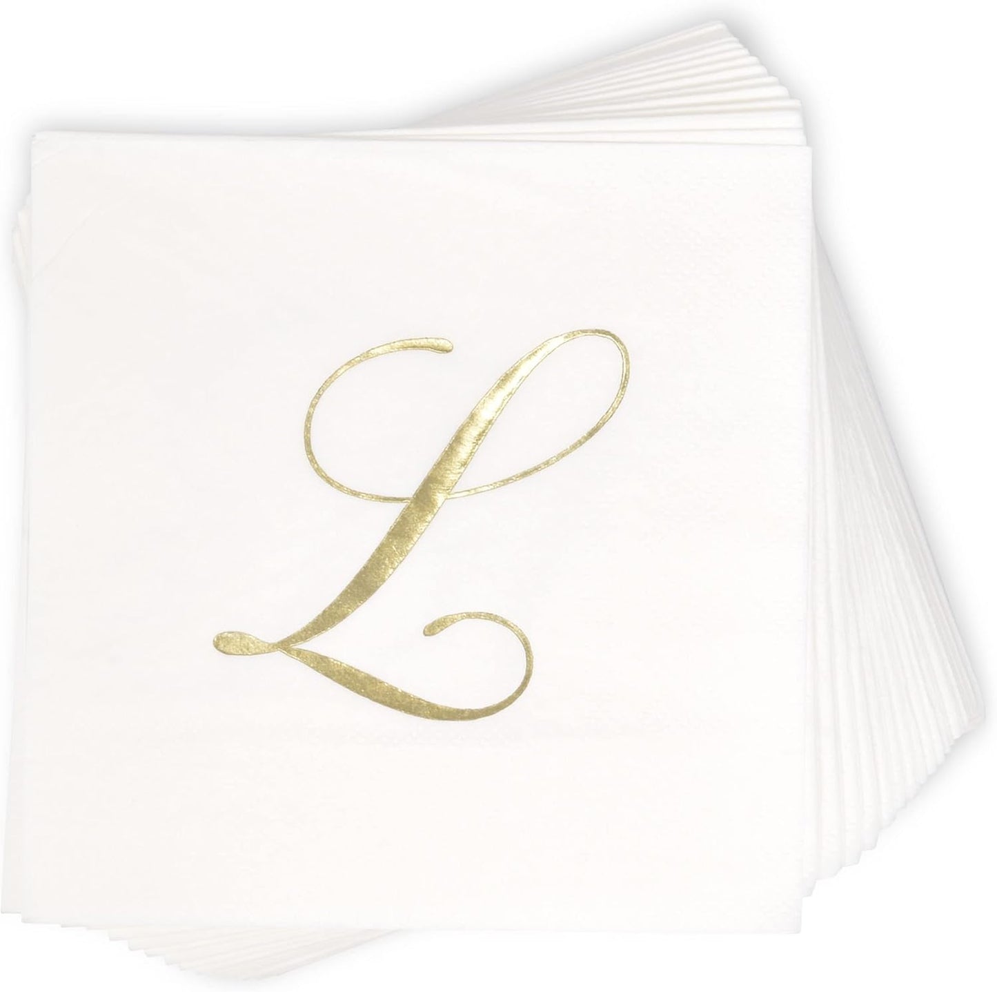 Gift Boutique 100 Gold Monogram Cocktail Napkins Letter L Disposable Paper Pack Elegant Metallic Golden Foil Hand Napkin for Powder Room Wedding Holiday Birthday Party Baby Shower Decorative Towels