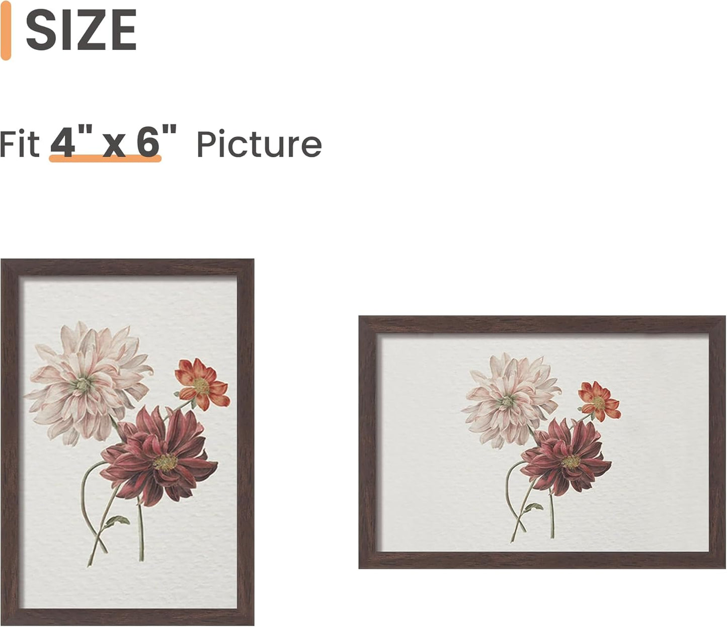 upsimples 4x6 Picture Frame Set of 3, Made of High Definition Glass for 4 x 6, Wall and Tabletop Display Thin Border Photo Frames for Home Decor, Brown