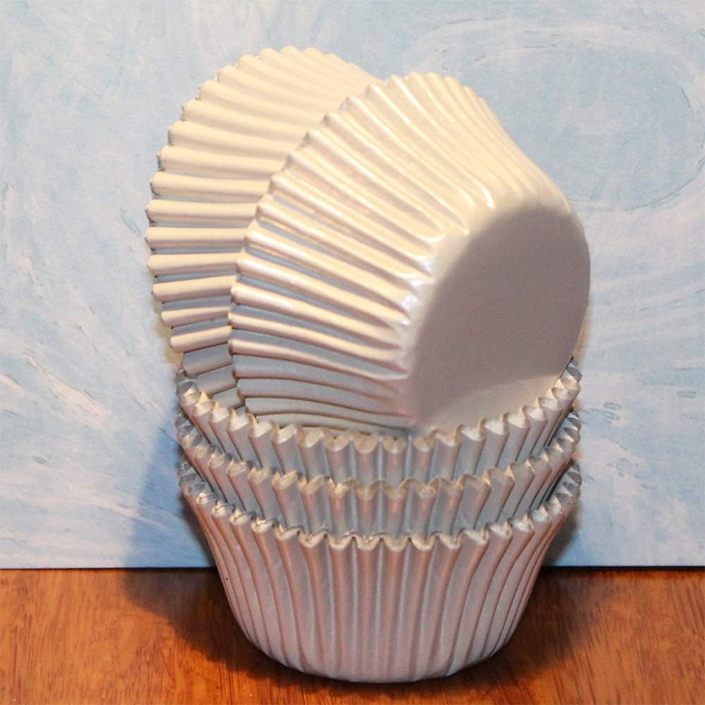 Gifbera White Metallic Foil Cupcake Liners Standard Size Baking Cups, 200-Count