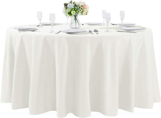 120 inch Round Tablecloth Washable Polyester Table Cloth Decorative Table Cover for Wedding Party Dining Banquet（120 inch,Ivory）