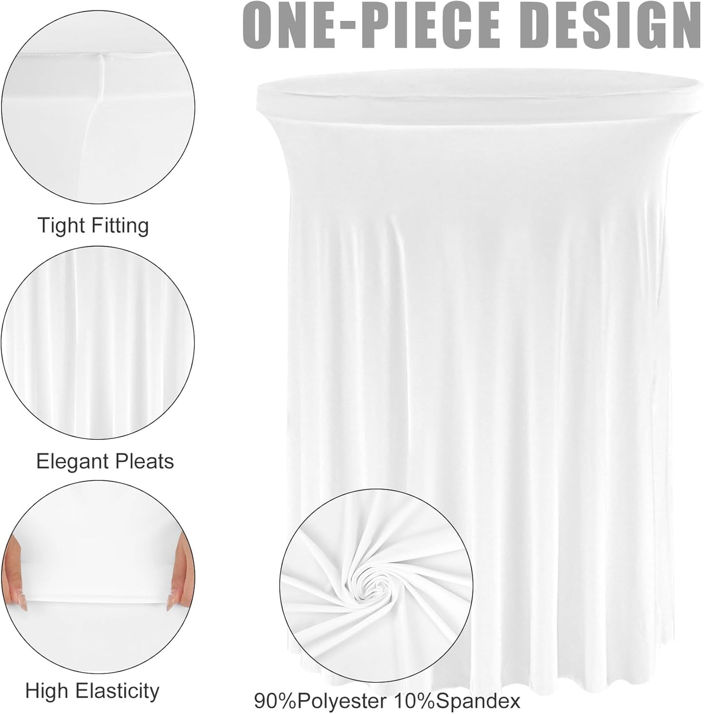 Fivenl Spandex Cocktail Table Skirt 32"x 43" White Stretch Cocktail Table Cover, Washable Round High Top Tablecloth for Bar, Wedding, Party, Events (White)