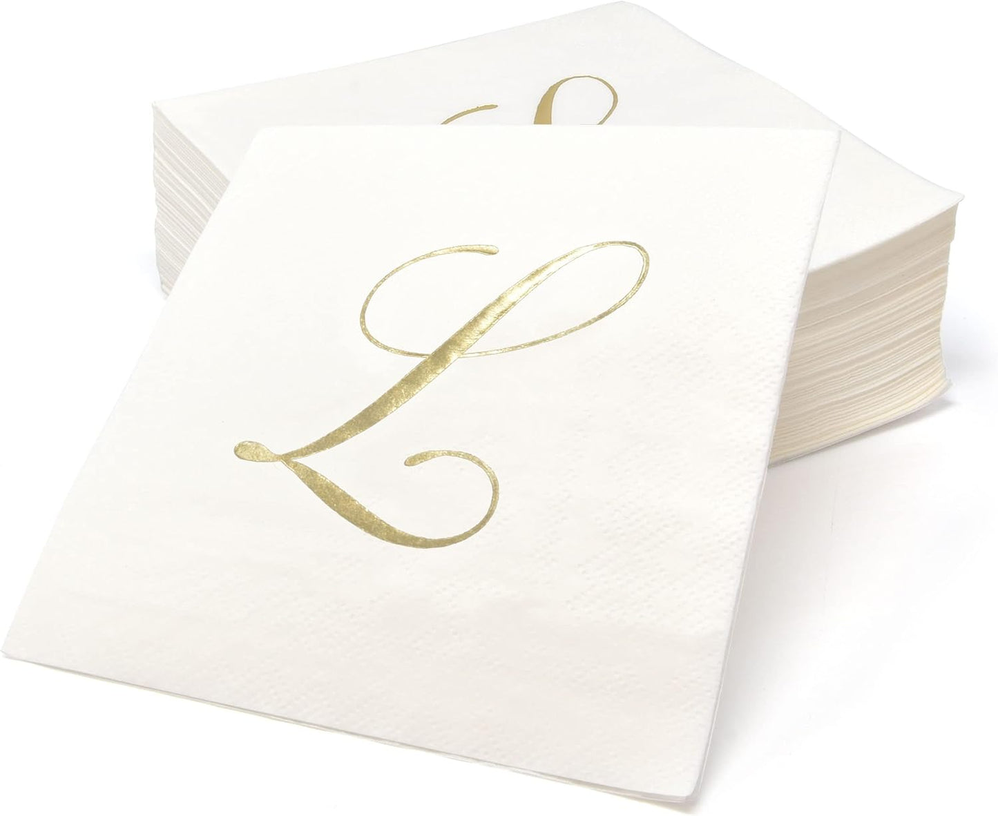 Gift Boutique 100 Gold Monogram Cocktail Napkins Letter L Disposable Paper Pack Elegant Metallic Golden Foil Hand Napkin for Powder Room Wedding Holiday Birthday Party Baby Shower Decorative Towels
