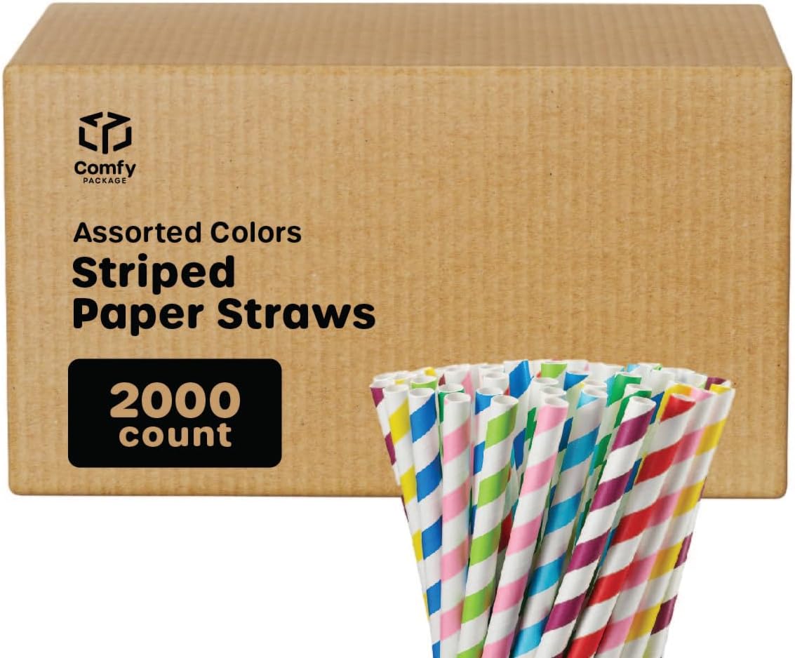 Comfy Package [Case of 2000] Jumbo Paper Smoothie Straws, 100% Biodegradable Paper Boba Straws, Disposable Milkshake - Assorted Colors