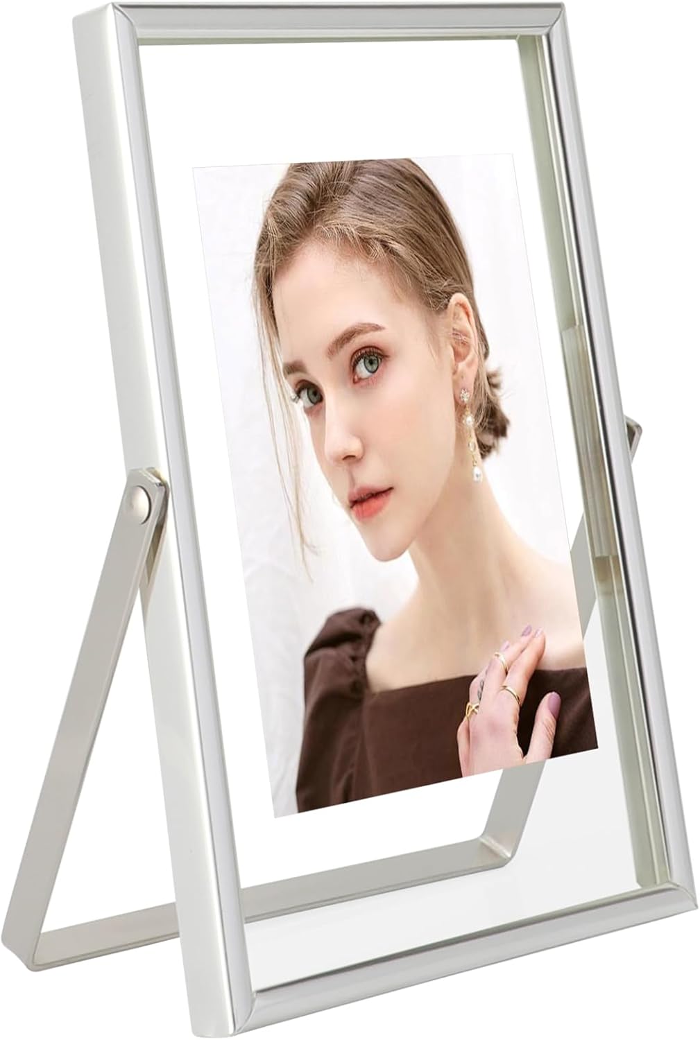 Silver Floating Frame (4"x6", Vertical), For Picture 3.5x5, 2x3, 1x2, Mini Desktop Photo Frame, Classy Gift For Festival, Wedding, Home or Office Décor…