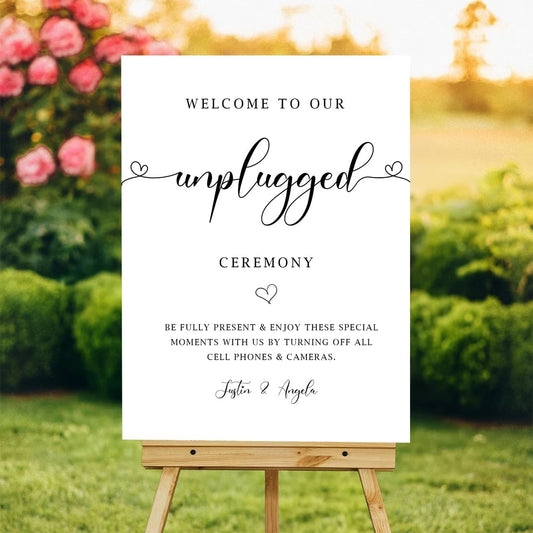Minimalist Unplugged Wedding Ceremony Sign – Simple Elegant Yard Sign for Outdoor Events – Please Turn Off Cell Phones & Cameras