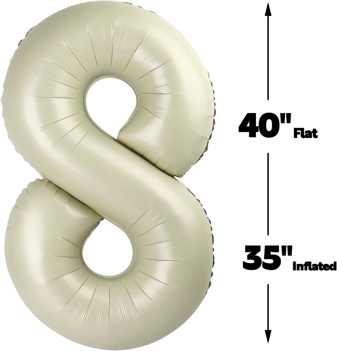 Cream White Foil Number 8 Balloon 40 Inch, Helium Mylar Eight Number 8 18 28 38 48 58 80 88 Birthday Balloons, 8th Cream White Women Men Wedding Anniversary, Graduations Party Supplies
