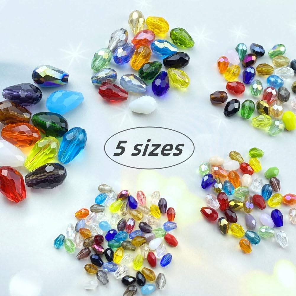 110pcs 6x8mm Teardrop Crystal Glass Beads Vertical Hole Faceted Loose Spacer Beads for DIY Craft Jewelry Making Necklace Bracelet Earring Wind Chimes(Mix Colors Series)