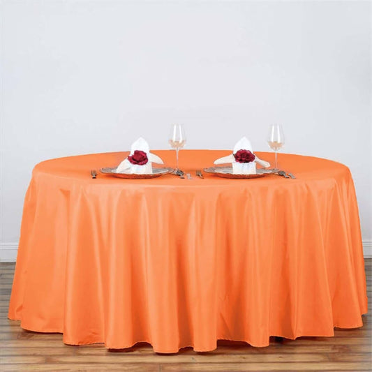 Efavormart Round Tablecloth, 120 Inch Stain & Wrinkle Resistant Washable Table Cloth, Decorative Polyester Fabric Table Cover for Banquet, Wedding, Dining - Orange