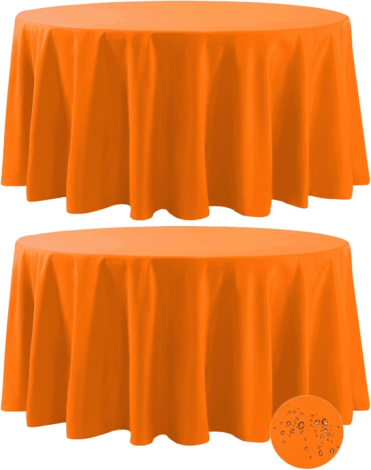 Fokitut 2 Pack Waterproof Round Tablecloth, 120 Inch, Stain Resistant and Wrinkle Polyester Table Cloth, Fabric Table Cover for Kitchen Dining, Wedding, Party, Holiday Dinner-Orange