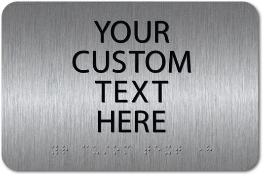 ALPHA DOG ADA SIGNS Custom ADA Compliant Braille Sign, 6"x9" Room Identification Plaque, Tactile Text, Raised Letters, Personalized 4-Line, Indoor/Outdoor, USA-Made (Brushed Stainless)