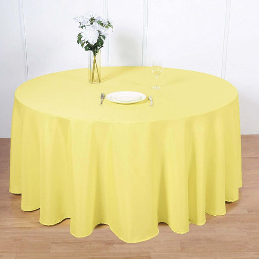 Efavormart Round Tablecloth, 120 Inch Stain & Wrinkle Resistant Washable Table Cloth, Decorative Polyester Fabric Table Cover for Banquet, Wedding, Dining - Yellow