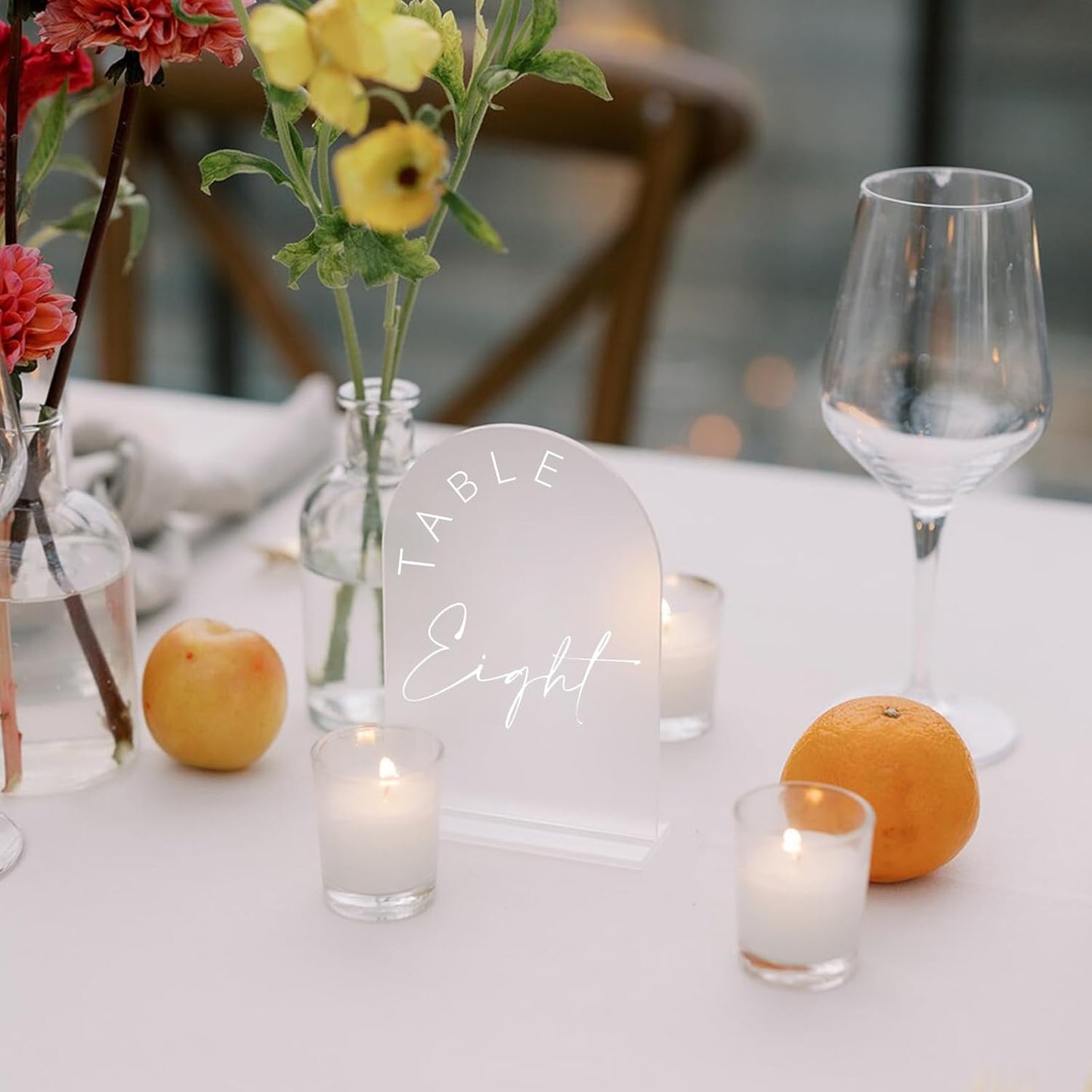 JINMURY Frosted Arch Wedding Table Numbers 1-10 with Stands, 5x7 Inch Frosted Arch Acrylic Sign with White Letters, Arched Acrylic Table Numbers for Wedding Reception