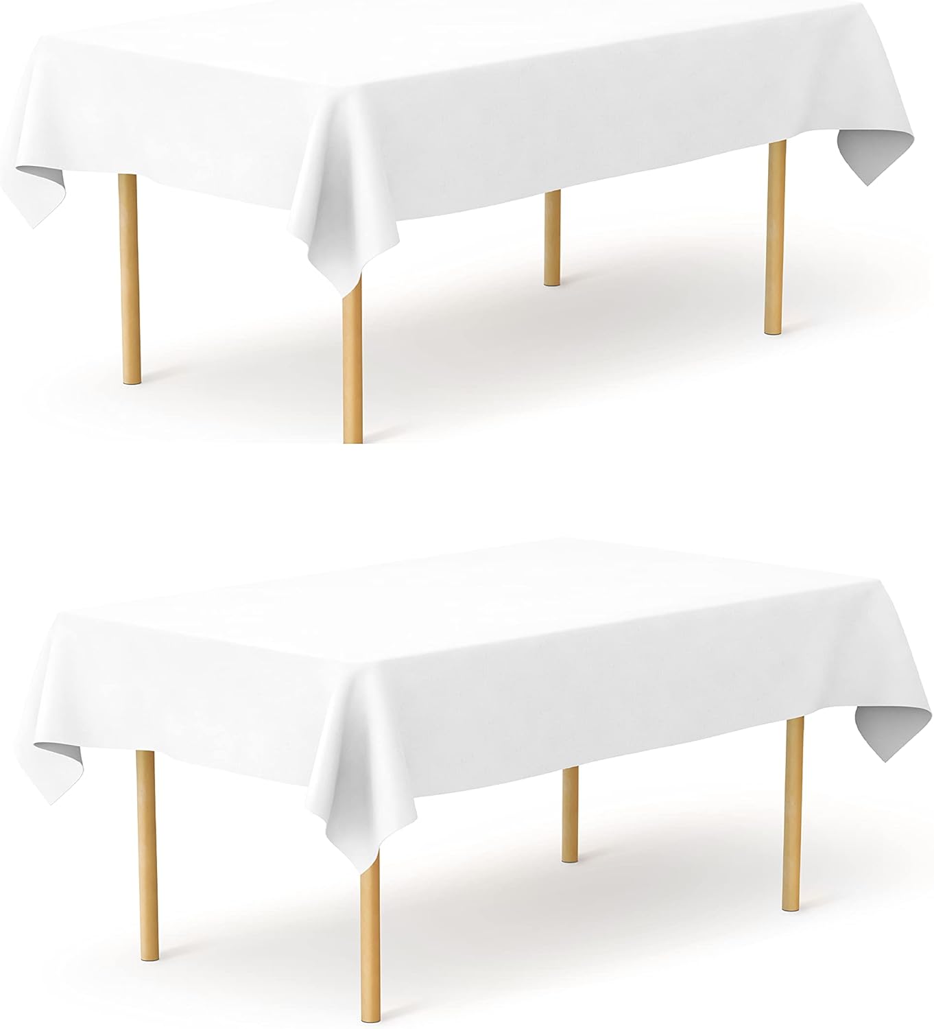 Pomp Pure White 60" x126" Poplin Polyester Tablecloth (2 Pack) | Wrinkle + Stain Resistant Easy Care Premium Fabric | Fits 8FT Rectangle Table