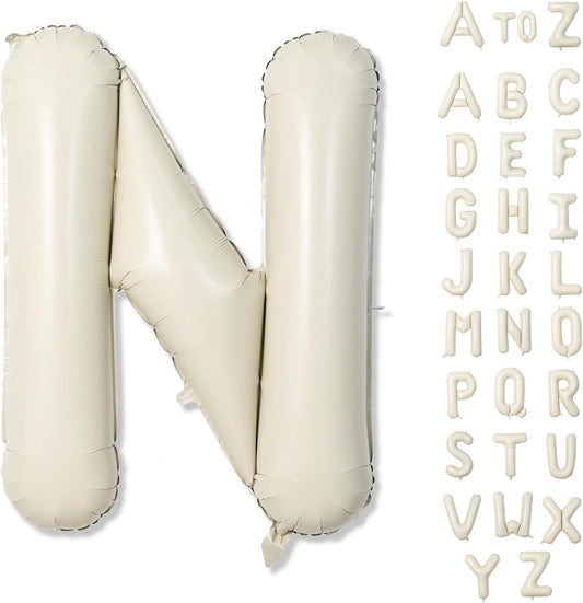 N Letter Balloons Cream, 40 Inch Alphabet Foil Word Balloon, Large Mylar Inflatable Beige Name Letters, Big Helium Custom White for Women Birthday Party Decoration Supplies