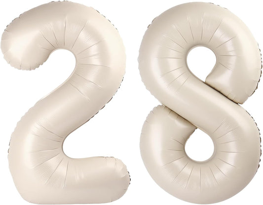 Cream White Foil Number 28 82 Balloon 40 Inch, Helium Mylar 28 82 Numbers Birthday Balloons, 28 82 Cream White Women Men Anniversary Graduations Party Supplies